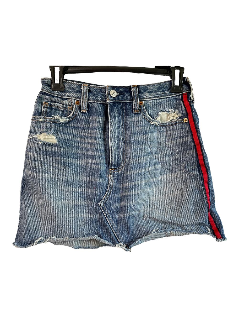 Abercrombie & Fitch Denim Distressed Skirt Ribbon Detail 0/25